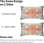 Orange Blue Ethnic Boho Lumbar Pillow Covers 12x20 Inch Bohemian Carpet Vintage Rust Coral Floral Pillow Cases for Couch Farmhouse Rectangle Rustic Rug Pillow Cases for Bed Patio Outdoor Indoor Set 2