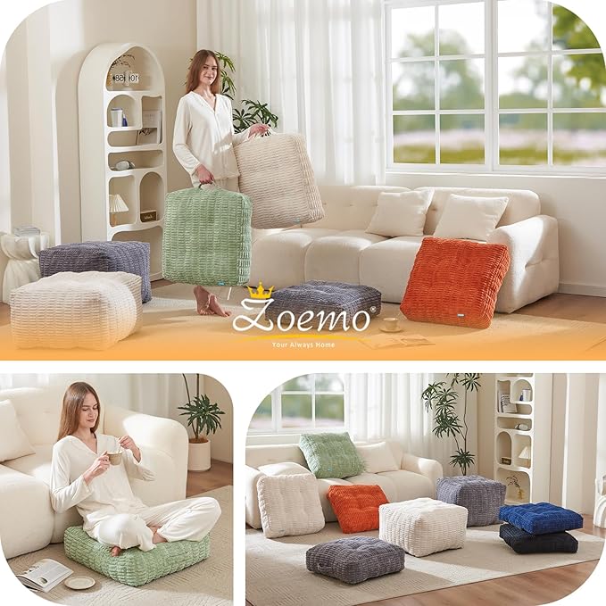 Floor Pillow Cushion for Adults, Meditation Cushion Pillow, Large Square Floor Sitting, for Tatami Living Room or Yoga, 22x22 Inch