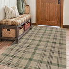 4x6 Easy Jute Large Entryway Rug - Washable Plaid Rug for Small Living Room, Non Slip Farmhouse Decor for Bedroom Bedside, Kitchen, Patio, Porch, Large Foyer Beige & Sage Striped