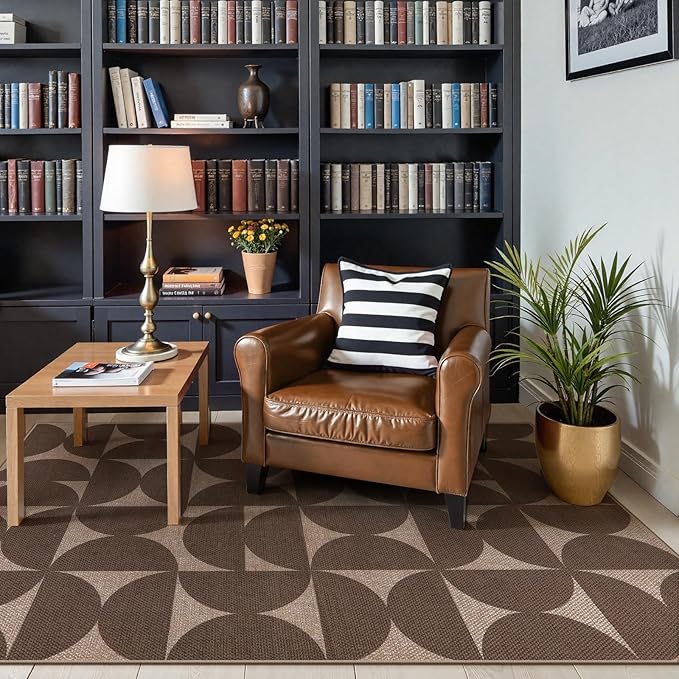 Lahome Modern Geometric Easy Jute Washable Rugs 3x5 for Entryway Indoor, Thin Carpet for Dining Room Non Shedding, Neutral Semi-Circle Mat for Outdoor Porch Front Door