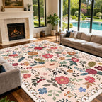 Extra Large 10x14 Area Rug for Living Room, Washable Rugs for Dining Room, Bedroom, Non Slip Stain Resistant Carpet, Low Pile Vintage Floral Rug (Beige Red)