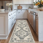 Washable Runner Rug 2.6x8 Runners for Hallways, Ultra-Thin Carpet Runners for Entryway Anti Slip Backing Runner Rugs for Kitchen Laundry Room Indoor Hallway (Black/Beige)