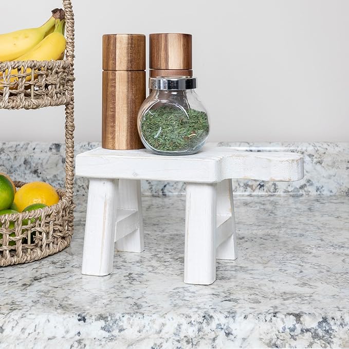 Decorative Textured Wood Pedestal, White