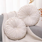 2 Pcs Round Throw Pillows 15 Inch Decorative Velvet Pleated Pumpkin Pillows Boho Floor Pillow with Center Button for Living Room Couch Chair Bed Sofa Home Decoration (Ivory)