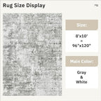 Abstract Rug 8x10 Large Living Room Rugs Neutral Modern Washable Area Rugs for Bedroom Dining Room Non-Slip Stain Resistant Foldable Thin Rug Gray White