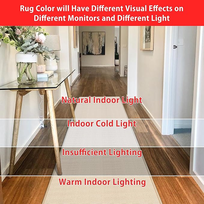 8FT Laundry Rug Runner Mat Non Slip, Rubber Backed Kitchen Sink Rug Carpet Mat, Absorbent Hall Floor Runner Rug, Beige