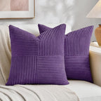 Fancy Homi 2 Packs Purple Decorative Throw Pillow Covers 20x20 Inch for Living Room Couch Bed, Farmhouse Boho Home Decor, Soft Corss Corduroy Patchwork Accent Square Cushion Case 50x50 cm