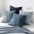 MIULEE Dusty Blue Navy Farmhouse Throw Pillow Covers 20x20 Inch Set of 4 Boho Patchwork Gradient Cushion Cases Western Modern Pillow Cases Corduroy Home Decor for Couch Sofa Living Room Bed