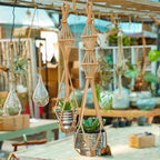 Hourglass Floating Macrame Plant Hangers 2 Pack Handmade Cotton Rope Hanging Planters Basket with S Hooks, Diamond Openwork Boho Home Decor for Indoor Outdoor, Plants Holder 35" & 39” (Caramel)
