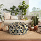 Indoor/Outdoor Inflatable Ottoman, All Weather Ottoman Pouf D31 x H14 inch, Round Foot Rest Ottomans, Portable Footstool for Patio, Garden, Porch, Home,Black Yellow Crosby