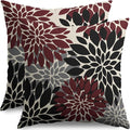 Black Burgundy Pillow Covers 16X16 Inch Set of 2, Spring Summer Floral Dahlia Flower Cream Decorative Throw Pillow Covers Outdoor Modern Farmhouse Cushion Case for Home Couch Sofa Bed Decor