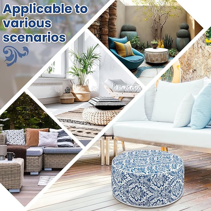 Outdoor Inflatable Ottoman Waterproof Pouf Ottoman with Handle D21 x H9, Water Repellent Portable Footstool for Patio Garden Camping or Home (Retro)