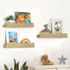 AELS Scalloped Nursery Bookshelf, Set of 3, Picture Ledge Shelf for Wall Decor, Woven Straw Paper Floating Shelves for Books, Toys, Photo Frames, Nursery, Boho Modern Farmhouse Book Shelf, Beige