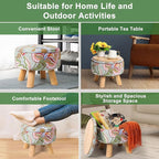 Round Storage Ottoman with Reversible Tray Lid, 12.7 "W x 10.6 "H Upholstered Footrest Pouf with Anti-slip & Scratch-resistant Foot Pads, Stain-Resistant Fabric Pouf, for Living Room, Bedroom, Dorm