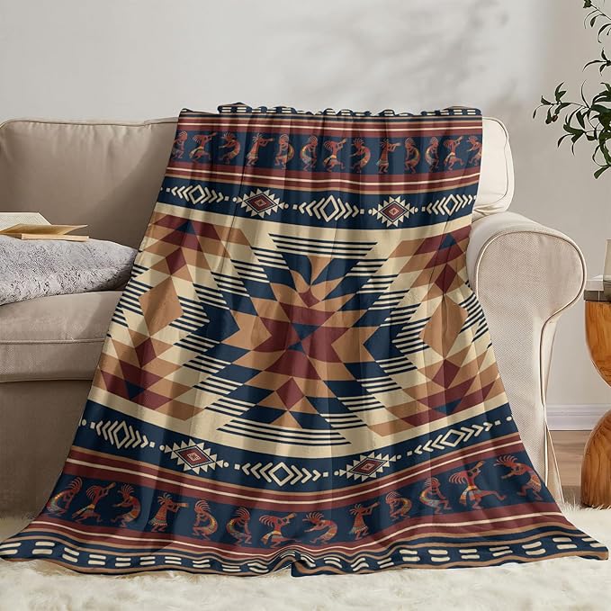 Aztec Throw Blanket, Tribal Soft Cozy and Warm Couch Blankets Gift for Aztec Lover, Decorative Blankets for Sofa Couch Bed, Brown Khaki 50×60 inches