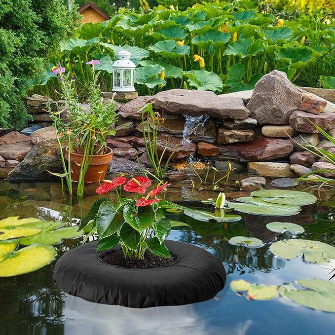 DECOHS 2 Pack Floating Planters for Ponds, 2 Sizes Woven Fabric Floating Pond Plant Baskets, Aquatic Plant Fish Barrier Floating Island for Garden Water Features and Aquascape Decoration