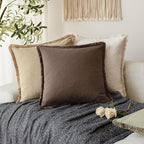 Foindtower Set of 2 Decorative Linen Fringe Throw Pillow Covers Boho Farmhouse Cushion Cover with Tassels Soft Accent Pillowcase for Couch Sofa Bed Living Room Home Decor,22×22 Inch,Reddish Brown