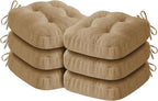 Chair Cushions for Dining Chairs, Dining Chair Cushions, Tufted Indoor Chair Pads with Ties & Non Slip Backing, Seat Cushions for Kitchen Chairs 16.5” x 16.5” x 3.5”, Set of 6, Khaki