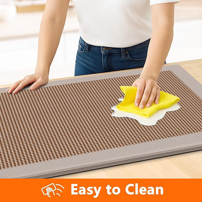 Kitchen Mats, 2PCS Kitchen Rugs for Floor, Cushioned Anti-Fatigue Mats for Kitchen Floor, Non-Slip Standing Desk Mat for Sink, Home, Laundry & Office, 17.3"x30"+17.3"x47" (Khaki)
