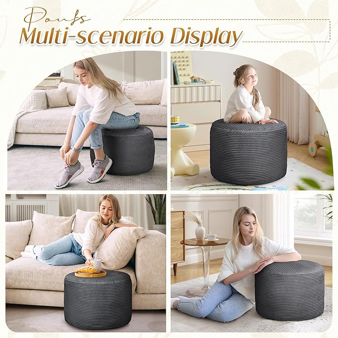 AS AWESLING Round Ottoman Foot Rest Pouf for Living Room Couch - Soft Plush Hassock