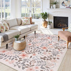 Lahome Reverie 8x10 Fall Floral Area Rugs for Bedroom, Apricot Boho Decor Washable Carpet, Non-Slip Rug for Girls Nursery, Living Room, Dorm, Apartment Decor, Cozy Retreat