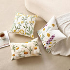 Embroidered Lumbar Pillow Covers Boho Farmhouse Daisy Tufted Pillow Covers Floral Decorative Couch PillowCases 12x20 Cottagecore Square Cushion Cover Set of 2 for Living Room Couch Sofa Bed Home Decor
