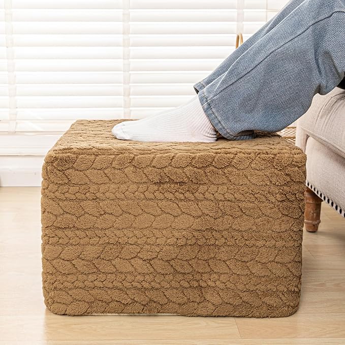 20x20x14 Inches Fluffy Square Pouf Ottoman - Plush Furry Boneless Ottoman Foot Rest Stool with High-Density Foam, Versatile Floor Seating for Living Room (Coffee)