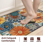 Boho Floral Kitchen Mats for Floor 2PCS Anti Fatigue Mats for Kitchen Floor Cushioned Non Slip Waterproof Memory Foam PVC Kitchen Rugs Set for Sink,Office,Laundry 17.3"x28"+17.3"x47"