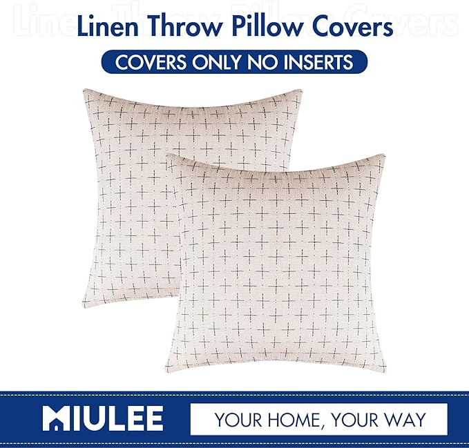 MIULEE Pack of 2 Decorative Burlap Linen Euro Sham Christmas Throw Pillow Covers Modern Farmhouse Pillowcases Rustic Woven Textured Cushion Cover for Sofa Couch Bed 26x26 Inch Beige