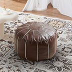 Louis Donné Unstuffed Round Pouf Ottoman Cover, Handmade Moroccan Decorative Pu Footstool Seat, Small Bean Bag with Storage, Floor Chair Footstool for Living Room, Bedroom Balcony(ONLY Cover)