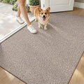 LUMI Ultra Thin Indoor Door Mat for Entrance 48"x72", Non Slip Entryway Mat, Low Profile Doormat, Unique Herringbone Design Carpet for Inside, Patio, Porch, Dark Beige