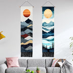 AOHMPT Pack of 2 Long Vertical Tapestry,Nature Landscape Tapestry with Serene Mountain River, Moon & Sun Motifs,Traditional Ink Painting Wall Art,Zen Aesthetic Wall Hanging for Living Room Bedroom Decor 13" W x 51" H"