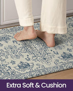 DEXI Kitchen Mats Cushioned Anti Fatigue, 23x86 Floor Padded Runner Rug Non Slip, Waterproof Standing Comfort Memory Foam for Front Sink Laundry, Blue White