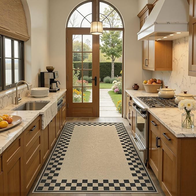4x6 Jute Rug for Living Room: Farmhouse Indoor Outdoor Rug Washable with Non-Slip for Bedroom Patio Backyard Dining Room Home Office - Checkered Brown