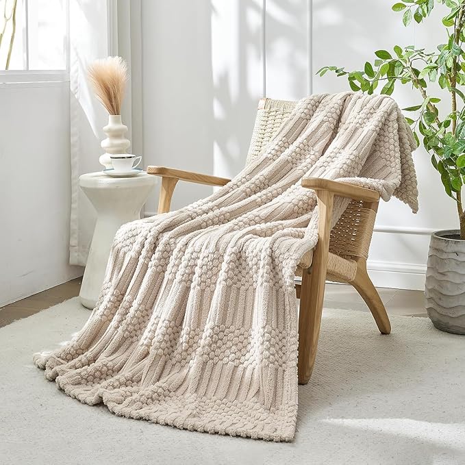 lifein Throw Blanket for Couch-Beige Boho Throw Blanket, Tan Soft Fleece Plush Lightweight Blankets&Throws for Spring, Fuzzy Camel Blankets for Livingroom Bed Sofa Chair (60x80,Taupe/Khaki)