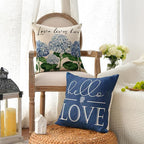 AVOIN colorlife Hello Love Blue Hydrangea Bicycle Throw Pillow Covers, 20 x 20 Inch Flowers Summer Spring Mother's Day Cushion Case for Sofa Couch Set of 4