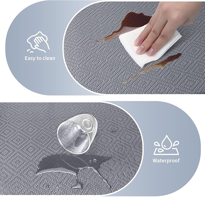 Mattitude Kitchen Mat 2PCS Kitchen Rugs Cushioned Anti-Fatigue Rug Waterproof Standing Desk Mat Kitchen Mats for Floor Kitchen Rug Set for Kitchen, Sink, Office 17.3"×30"+17.3"×47"-0.47inch Light Grey