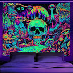 Zussun Blacklight Hippie Skull Mushroom Tapestry for Bedroom Aesthetic Hippy Forest Skeleton Monster Tapestries Wall Hanging Glow in The Dark Wall Tapestry for Living Room Dorm 60 × 44 Inch
