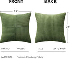 MIULEE Moss Green Decorative Euro Sham Pillow Covers 24x24 Inch for Bed Couch Sofa Spring Decor Pack of 2 Boho Farmhouse Throw Pillows Soft Cross Corduroy Patchwork Textured Cushion Cases