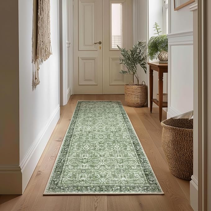 2'x6' Washable Runner Rug Utral Soft Lightweight Vintage Boho Distressed Non-Slip Backing,Low Pile Stain Resistant Farmhouse Rug for High-Traffic Hallway, Kitchen & Laundry