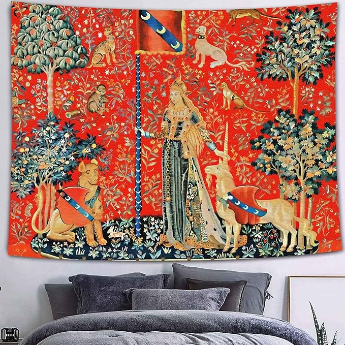 FEASRT European Royal Tapestry - Medieval Lady and Unicorn Wall Hanging - 80x60 Inches - Living Room & Dorm Decor
