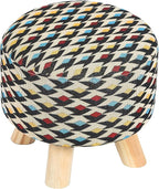 Asense 11-inch Round Ottoman Footstool,Small Padded Seat with Wood Legs,Foot Rest Stool for Living Room Bedroom Couch,Multi-Color