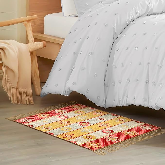 Artistic Jute Hand Woven Rug 2x3 Feet - Multi, Decorative Small Boho Patio Throw Rugs with Fringes Ideal for Entryway, Kitchen, Laundry Room, Balcony | Farmhouse Classic Door Mat for Bedroom Décor