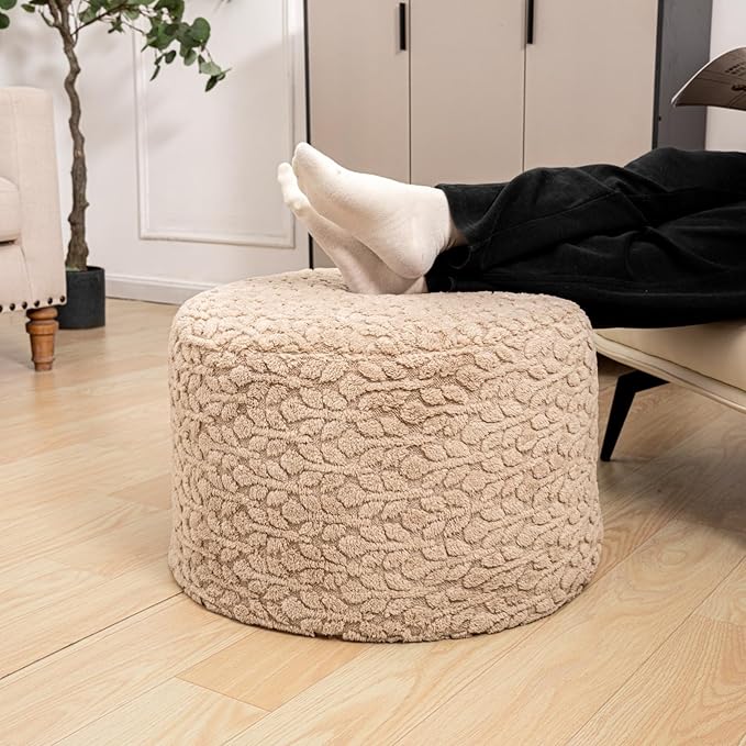 Round Pouf Ottoman 20 x 20 x 14 Inches Boho Poof Home Decor Floor Pouffe Ottoman Foot Rest for Couch Sofa Bean Bag Chairs Living Room Bedroom (Light Coffee)