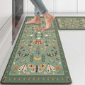 Anti Fatigue Mats for Kitchen Floor Green Kitchen Rugs Sets of 2 Bug Insect Butterfly Non Slip Cushioned Waterproof Comfort Memory Foam Standing Floor Mat for Office Laundry Sink Desk