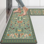 Anti Fatigue Mats for Kitchen Floor Green Kitchen Rugs Sets of 2 Bug Insect Butterfly Non Slip Cushioned Waterproof Comfort Memory Foam Standing Floor Mat for Office Laundry Sink Desk