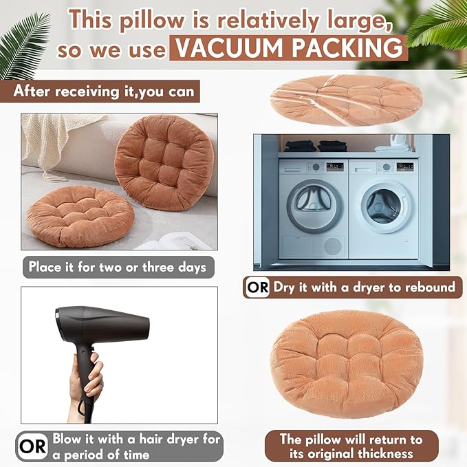 Jerify Floor Pillow Cushions Large Round Square Large Meditation Floor Pillow for Classroom Adult Meditation Picnic Party Seating Learning Daycare School(Round,Light Brown,2 Pcs)
