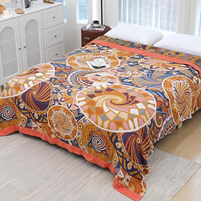 Boho Throw Blanket for Bed, 100% Pure Cotton Ultra Soft Rustic Quilt, Farmhouse Decor Bed Blankets, All Season Rustic Throw for Sofa Couch Chair(80"x 90")