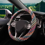 SEG Direct Boho Steering Wheel Cover with Baja Blanket Cloth, Ethnic Style Auto Wheel Cover Made of Coarse Flax, Fits 14 1/2-15 1/4 inches Car Wheel