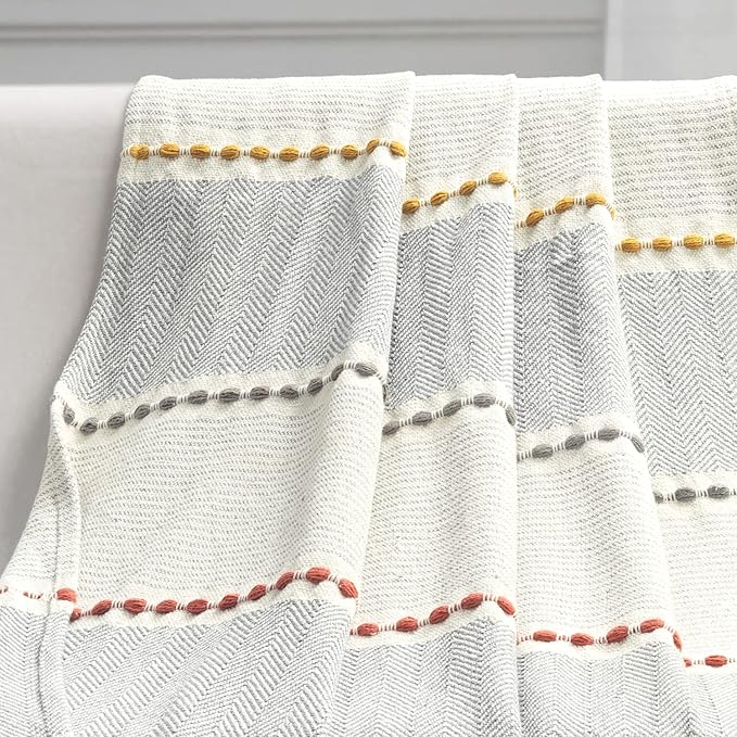 Lush Decor Herringbone Stripe Woven Tassel Yarn Dyed Cotton Throw Blanket 50" W x 60" L Yellow & Gray - Striped Throw Blankets - Yellow Couch Blanket